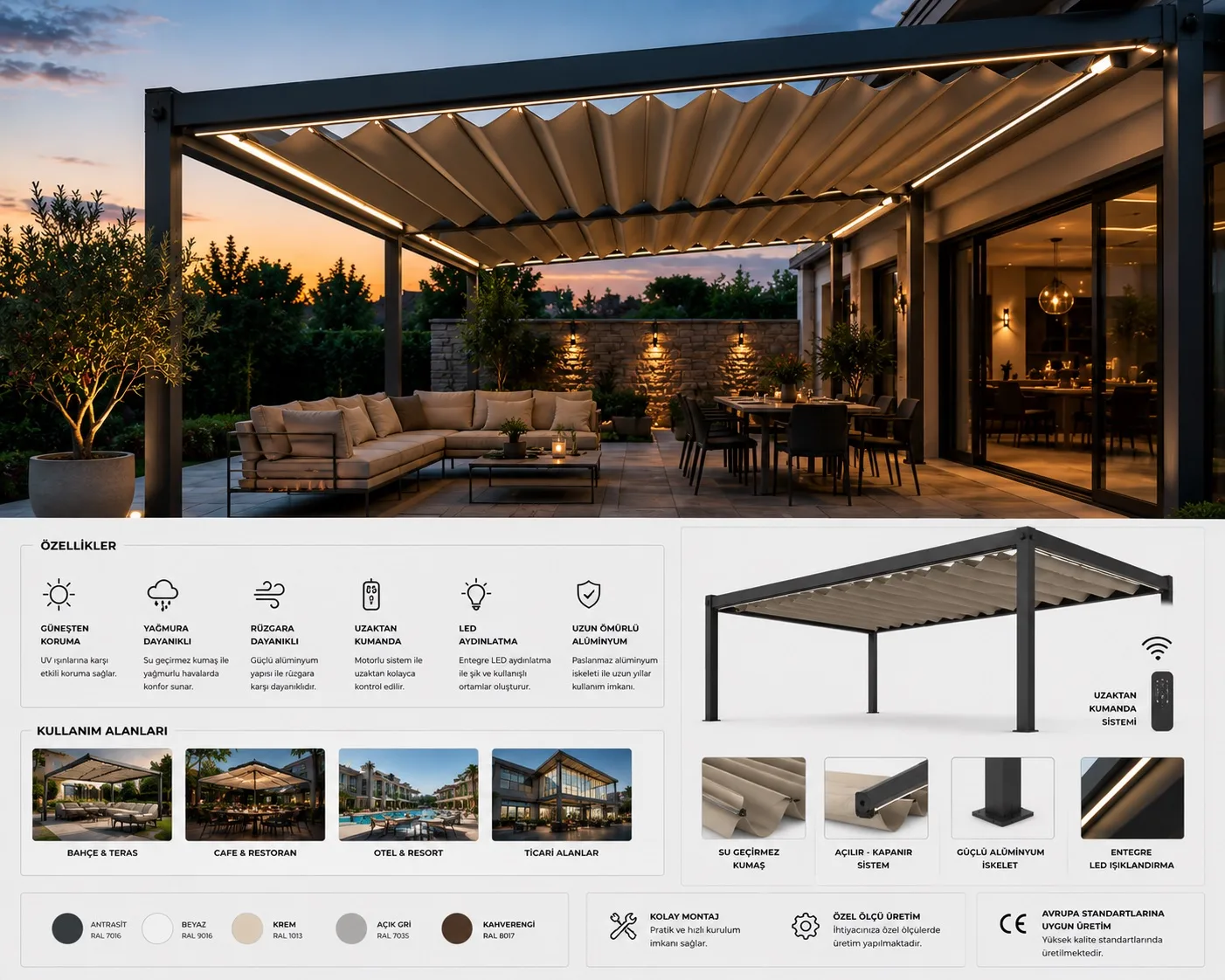 Türkiye Geneli Kumandalı Pergola Tente uygulama görseli 8
